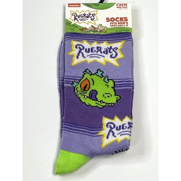 Rugrats Nickelodeon Reptar Socks Mens Crew Size 6-12 Purple Green Cartoon - Picture 1 of 2